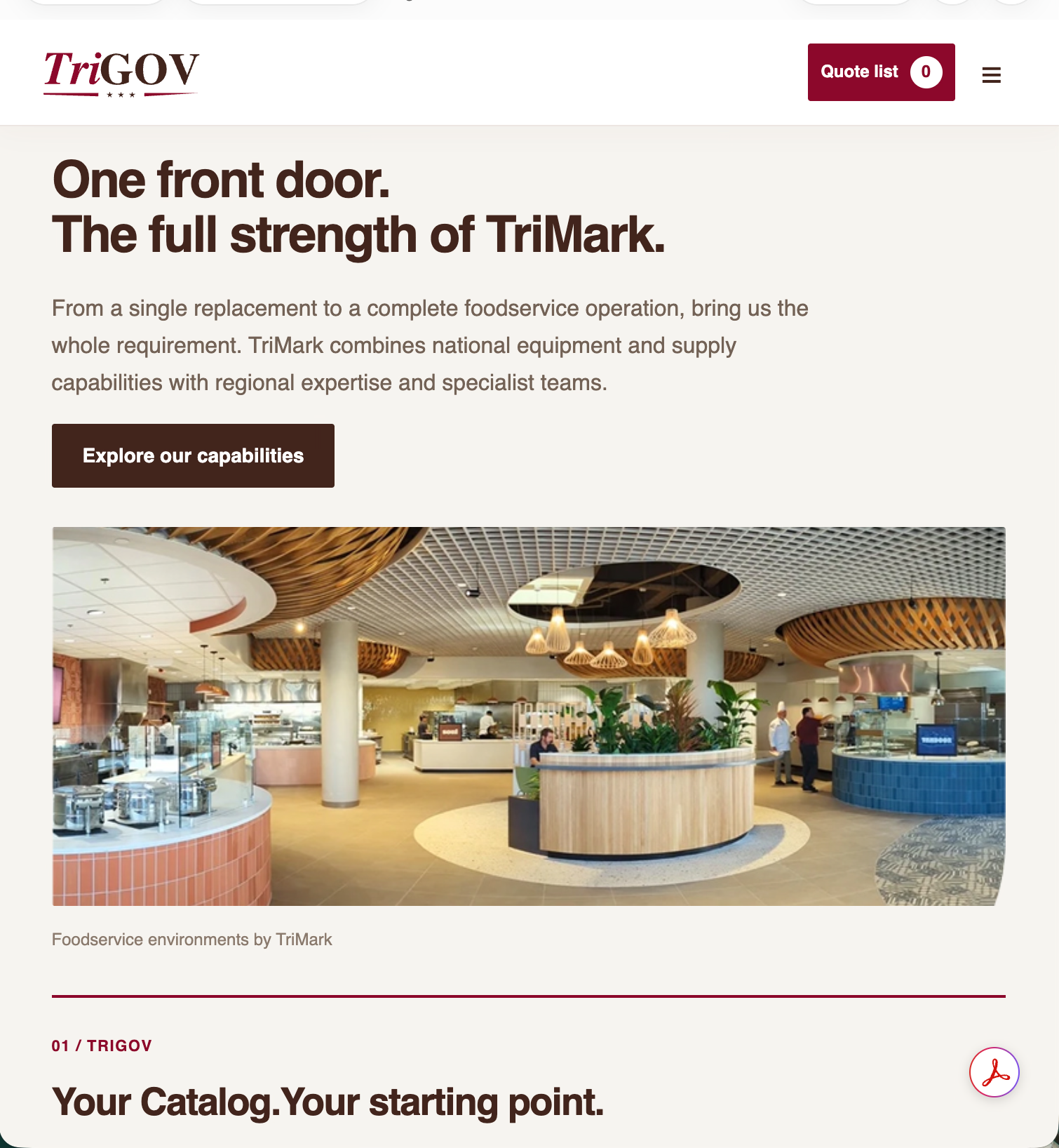 TriGOV channel concept showing its front door, capabilities, and foodservice environment
